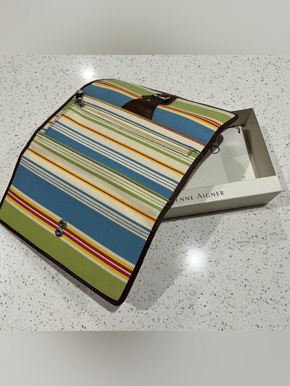 Etienne Aigner Awning Stripe Ladies Wallet With Zipper Pocket &Buckle Detail NEW - Picture 3 of 8